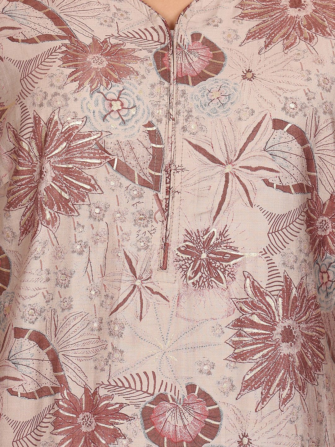 Ode by House of Pataudi Floral Printed Regular Chanderi Silk Straight Kurta With Trousers - Distacart