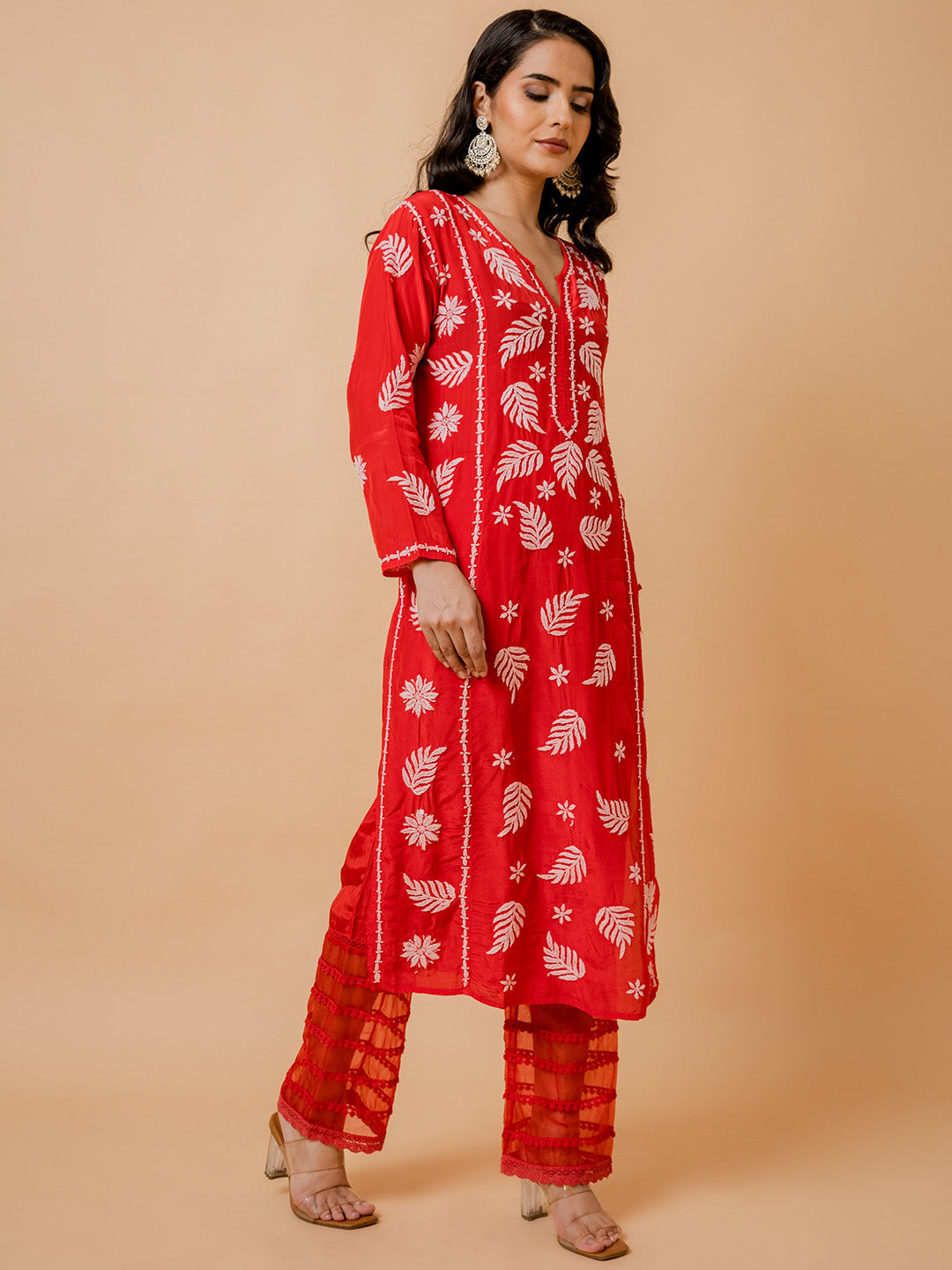 HOUSE OF KARI Ethnic Motifs Chikankari Silk Kurta - Distacart