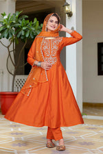 Thumbnail for The52 Women's Beautiful Vichitra Fabric Embroidery Work Flared Anarkali Pant and Dupatta Set - Distacart