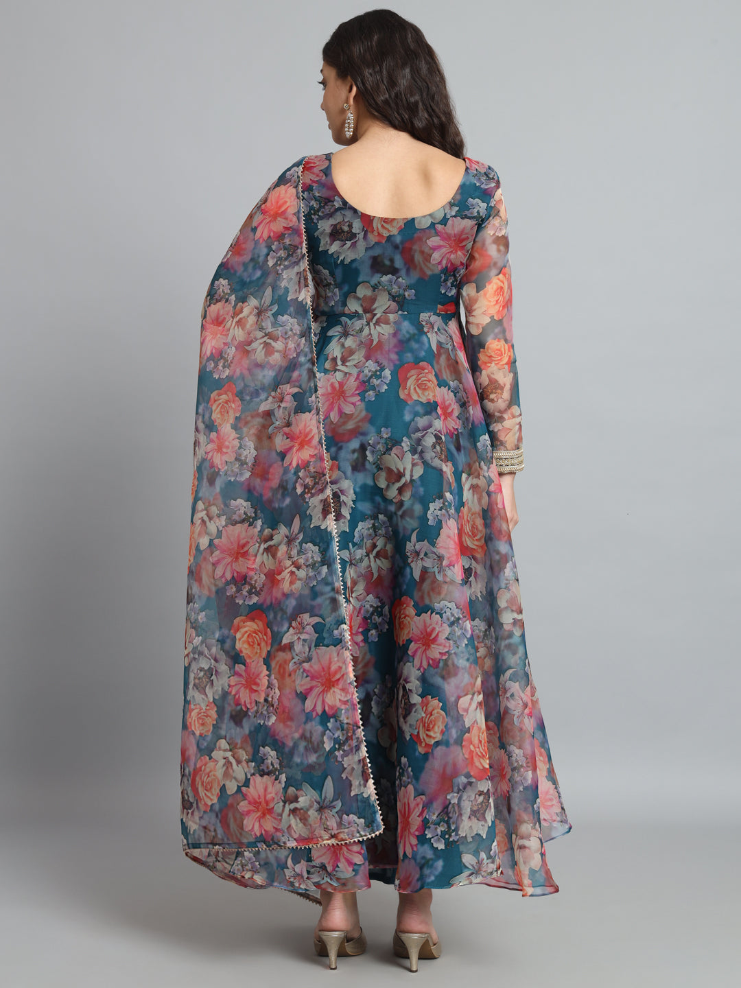 Fab Fashion Organza Floral Blue Gota Anarkali - Distacart