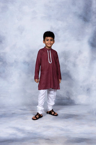 Ahalyaa Boys Maroon Pure Cotton Digital Print Kids Kurta Churidar Set - Distacart