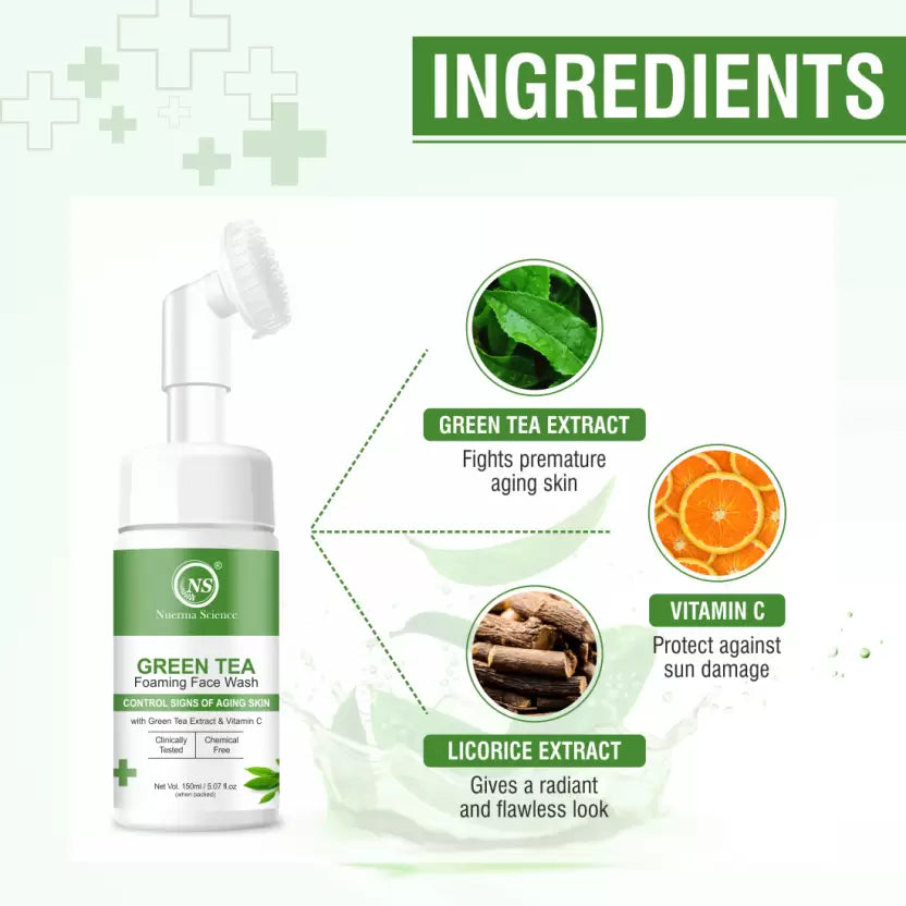 Nuerma Science Green Tea Foaming Face Wash | Hydrate, Soothe & Revitalize Skin - Distacart