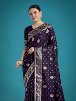 Thumbnail for Monjolika Fashion Traditional Purple Woven Banarasi Satin Silk Saree