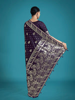 Thumbnail for Monjolika Fashion Traditional Purple Woven Banarasi Satin Silk Saree