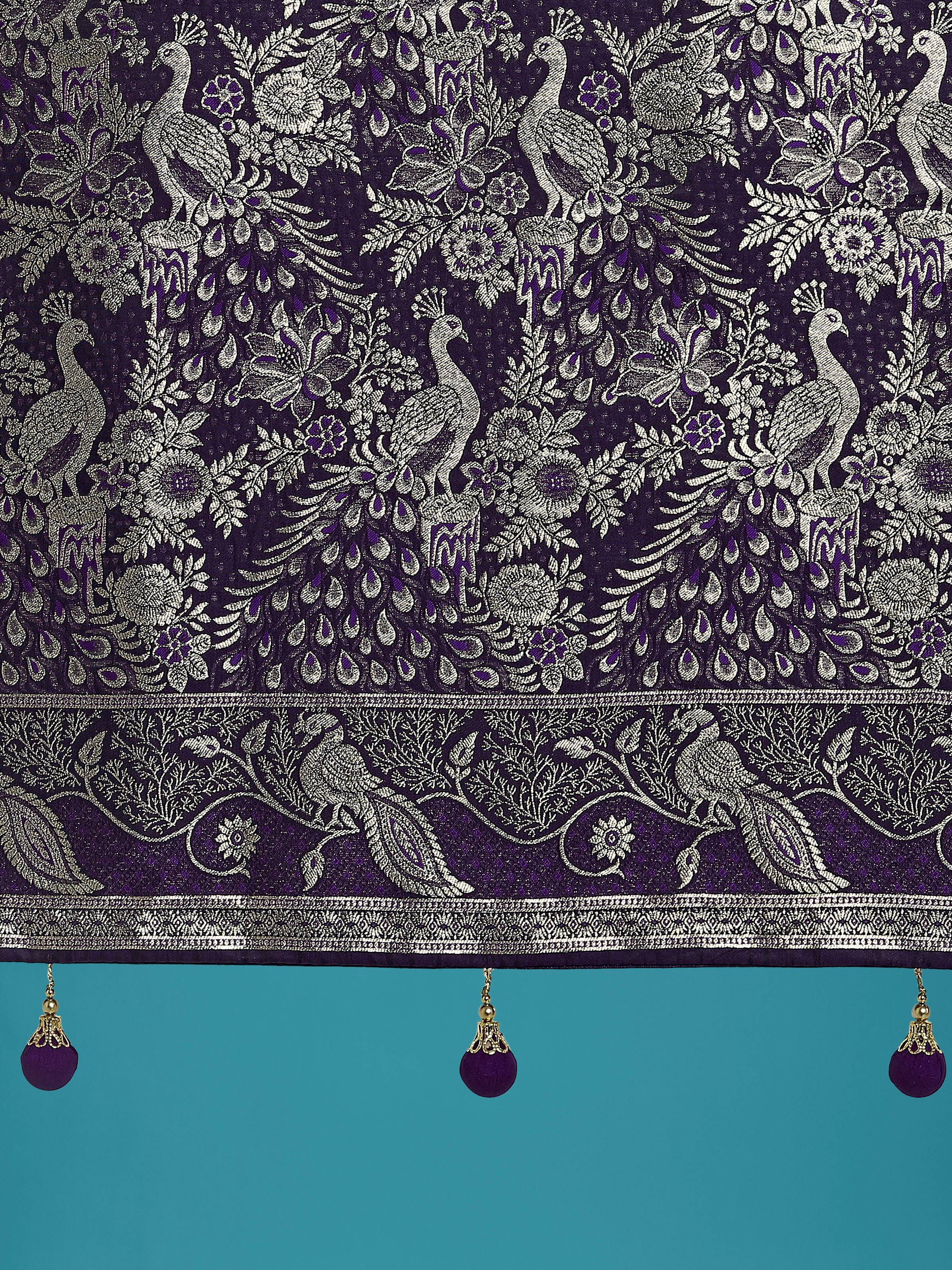 Monjolika Fashion Traditional Purple Woven Banarasi Satin Silk Saree