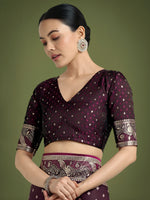Thumbnail for Monjolika Fashion Traditional Wine Woven Banarasi Satin Silk Saree