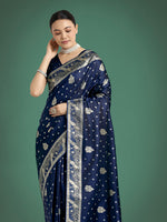 Thumbnail for Monjolika Fashion Traditional Blue Woven Banarasi Satin Silk Saree