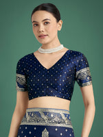 Thumbnail for Monjolika Fashion Traditional Blue Woven Banarasi Satin Silk Saree