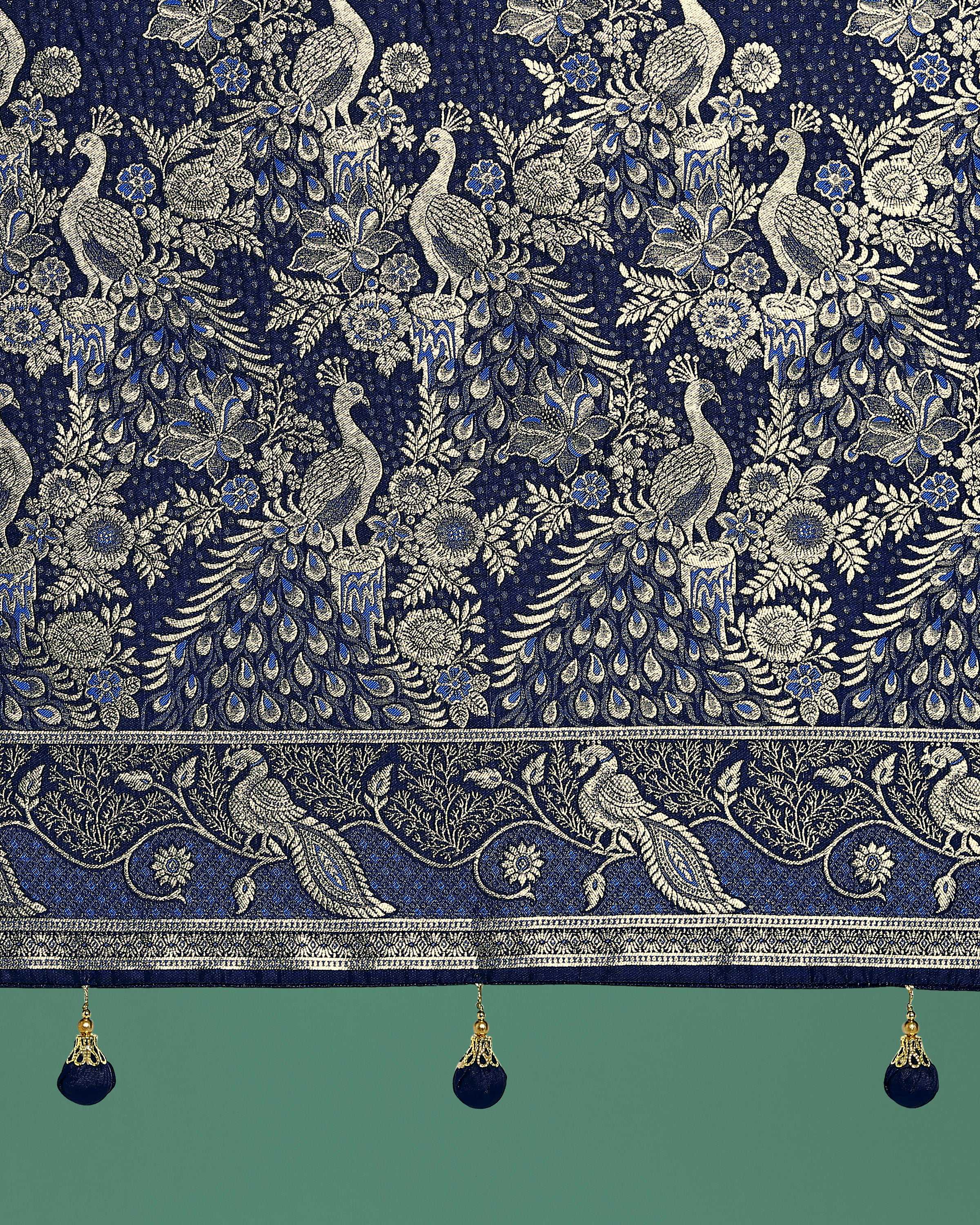 Monjolika Fashion Traditional Blue Woven Banarasi Satin Silk Saree