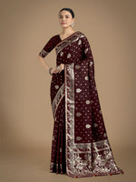 Thumbnail for Monjolika Fashion Traditional Maroon Woven Banarasi Satin Silk Saree