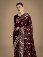 Thumbnail for Monjolika Fashion Traditional Maroon Woven Banarasi Satin Silk Saree