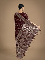 Thumbnail for Monjolika Fashion Traditional Maroon Woven Banarasi Satin Silk Saree