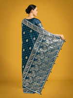 Thumbnail for Monjolika Fashion Traditional Aqua blue Woven Banarasi Satin Silk Saree