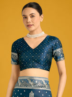 Thumbnail for Monjolika Fashion Traditional Aqua blue Woven Banarasi Satin Silk Saree
