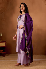 Thumbnail for Lorenvalley Fashion Lavender Roman Silk Multi Embroidery Thread With Beautiful Hand Work Kurta Palazzo Dupatta - Distacart