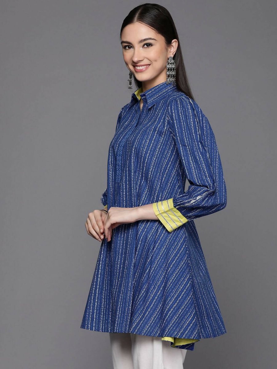Ahalyaa Women Blue Cotton Printed Tunic - Distacart