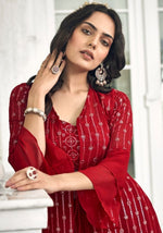 Thumbnail for Anaita Red Georgette Stitched Shrug Suit With Sequence Thread Work - Distacart
