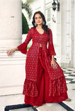 Thumbnail for Anaita Red Georgette Stitched Shrug Suit With Sequence Thread Work - Distacart