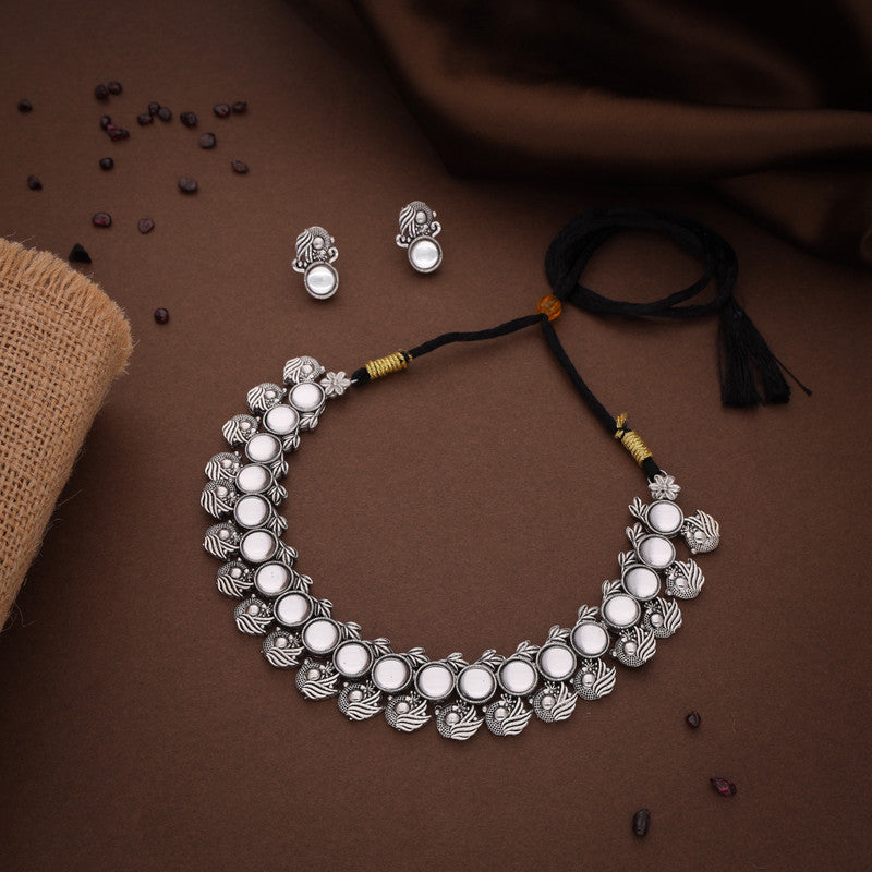 Tehzeeb Creations Silver Plated White Colour Stone Jewellery Choker Necklace Set With Matching Pair of Stud Earrings - Distacart