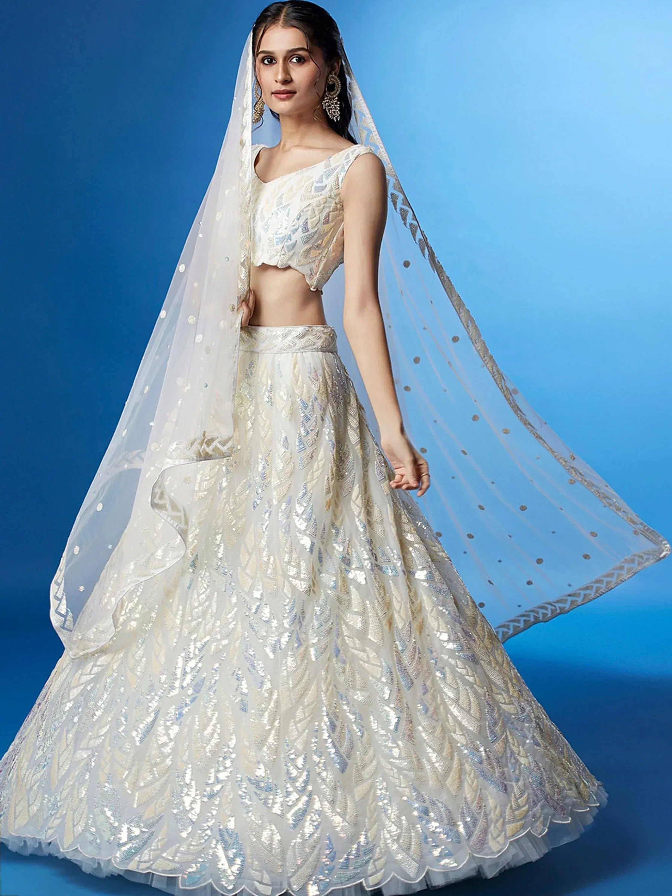 Tulsi Art Beautiful Off-White Sequins Net Engagement Wear Lehenga Choli - Dista