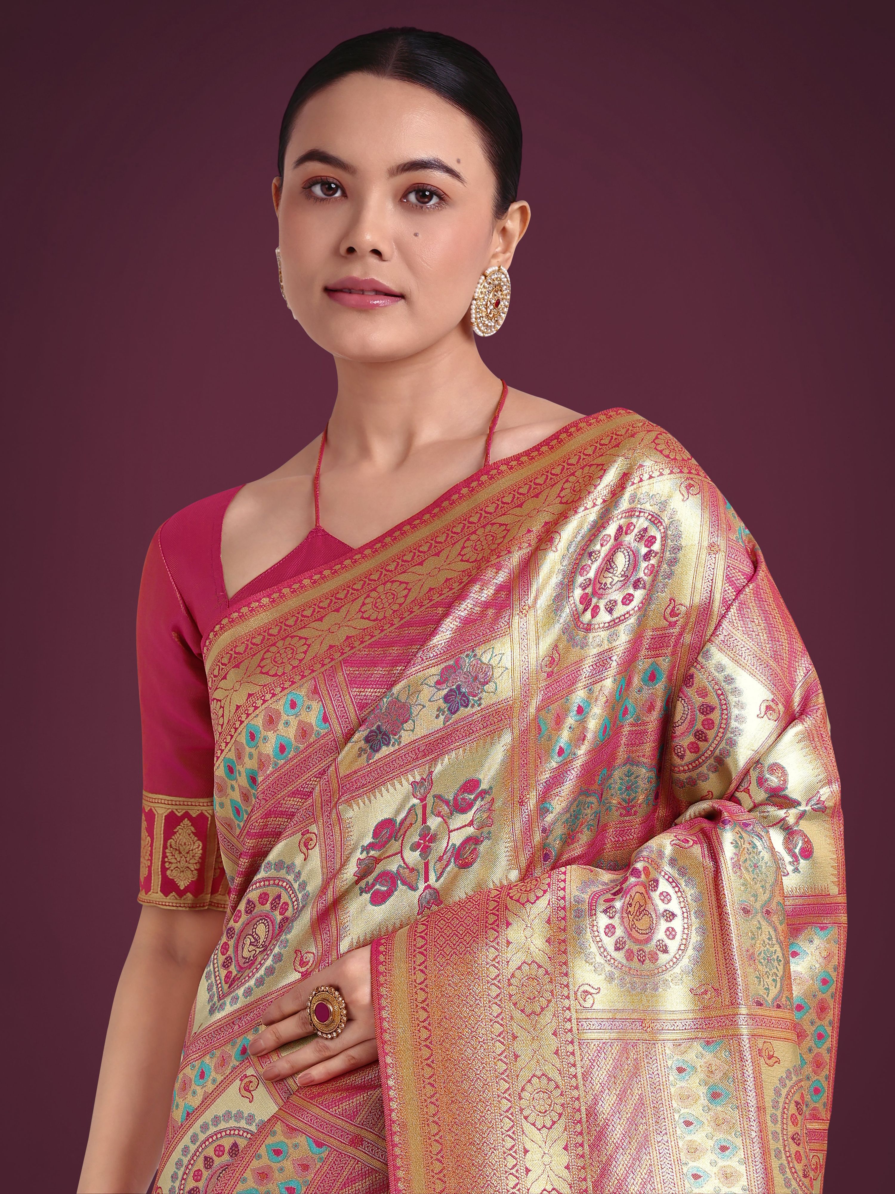 Monjolika Fashion Charming Rani Pink and Gold Soft Banarasi satin Silk Saree With Pretty Blouse Piece - Distacart