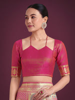 Thumbnail for Monjolika Fashion Charming Rani Pink and Gold Soft Banarasi satin Silk Saree With Pretty Blouse Piece