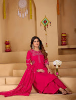 Thumbnail for Lorenvalley Fashion Ranipink Viscose Mango Silk Multi Embroidery Thread with Hand Work Kurta Palazzo Dupatta - Distacart
