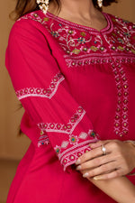 Thumbnail for Lorenvalley Fashion Ranipink Viscose Mango Silk Multi Embroidery Thread with Hand Work Kurta Palazzo Dupatta - Distacart