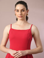 Thumbnail for Myshka Women's Pink Solid Shoulder Straps Fit and Flare Party Dress - Distacart