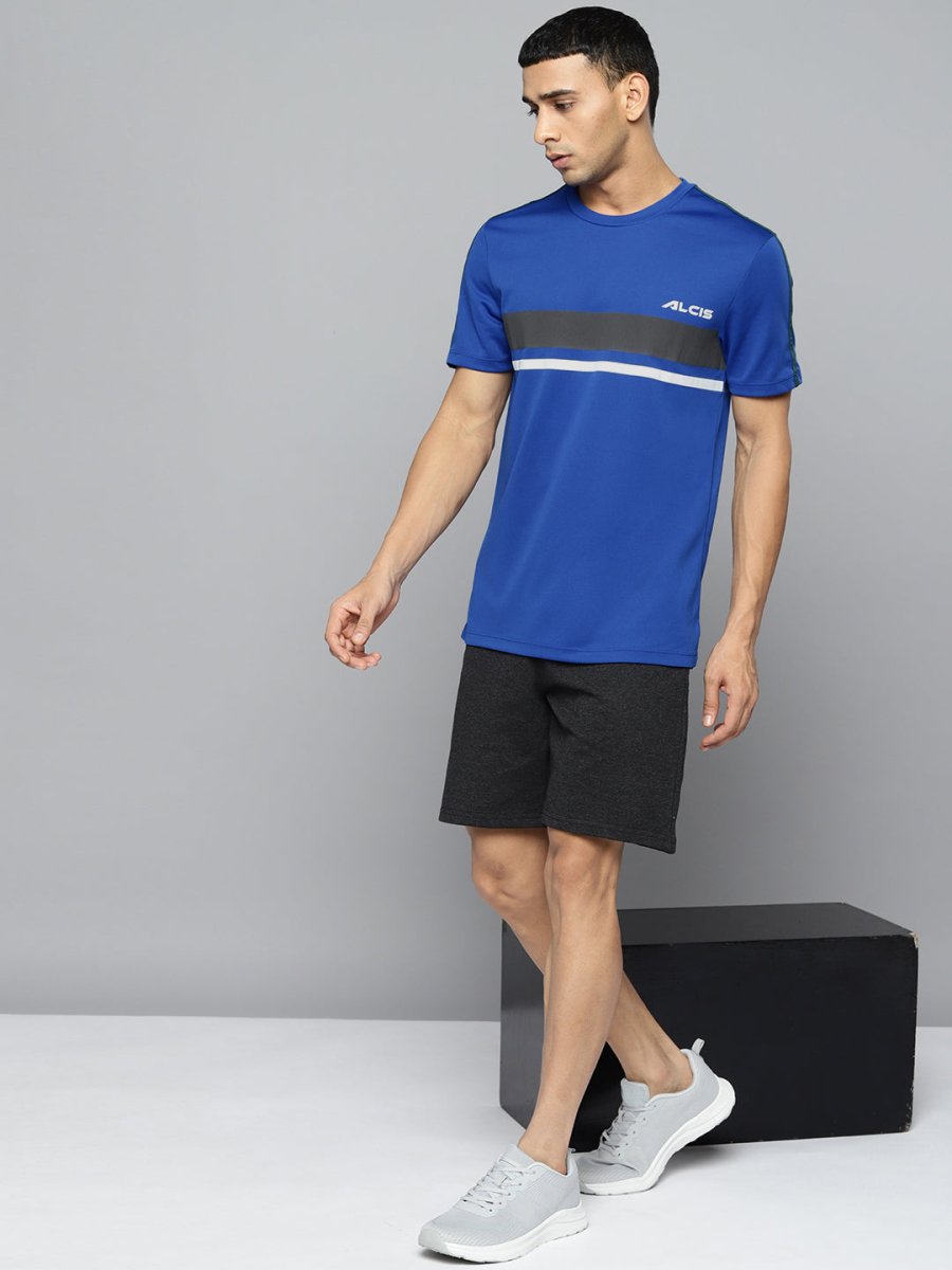Alcis Men Blue & Black Striped Detail Slim Fit T-shirt - Distacart