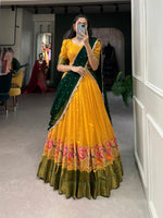 Thumbnail for Lorenvalley Fashion Mustard Cotton Silk Thread Embroidery Work Lehenga Choli with Dupatta