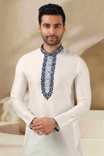 Thumbnail for Raivat Ethnic Banarasi Art Silk Thread Work Kurta Pajama In Off White Colour - Distacart