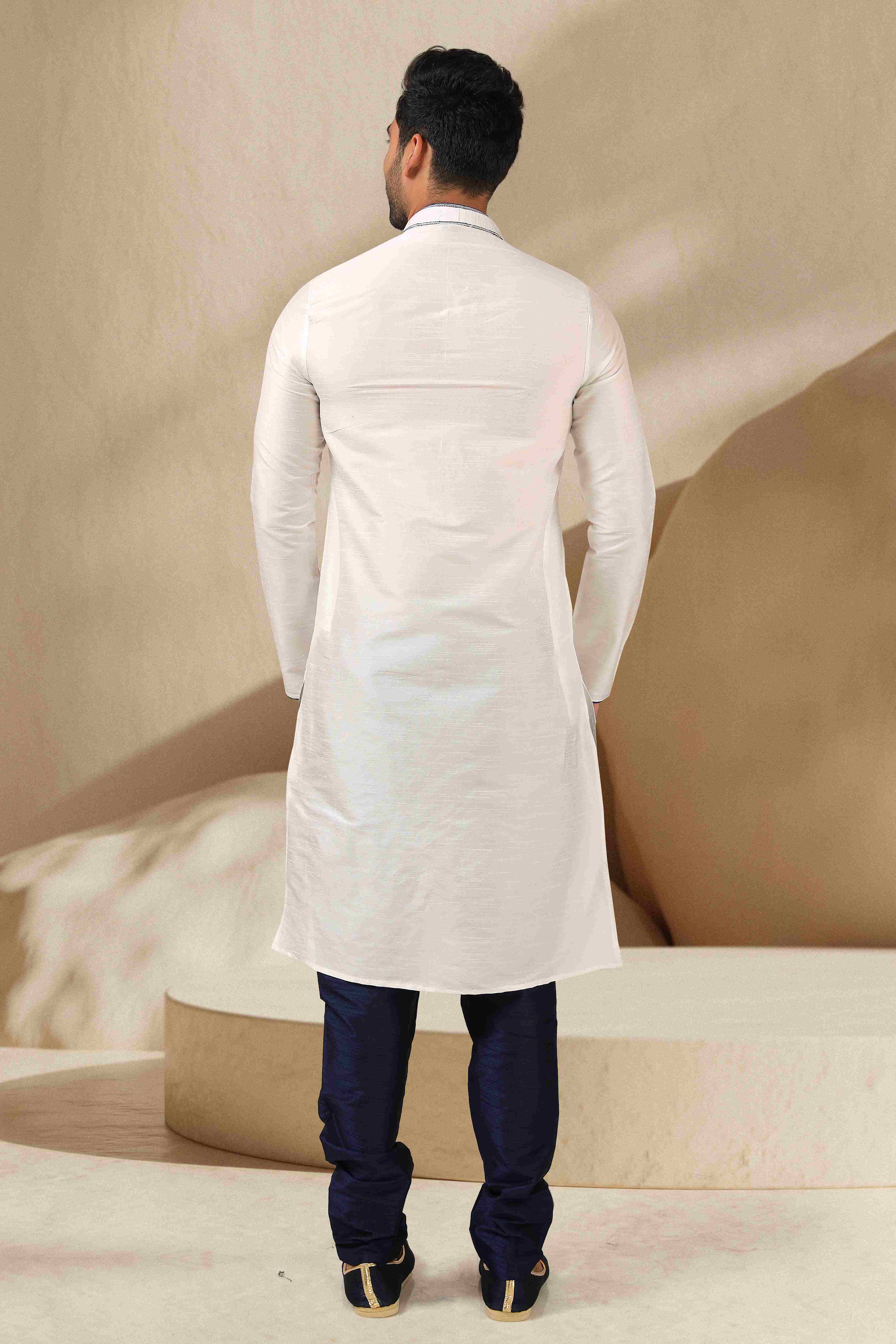 Raivat Ethnic Banarasi Art Silk Thread Work Kurta Pajama In Off White Colour - Distacart