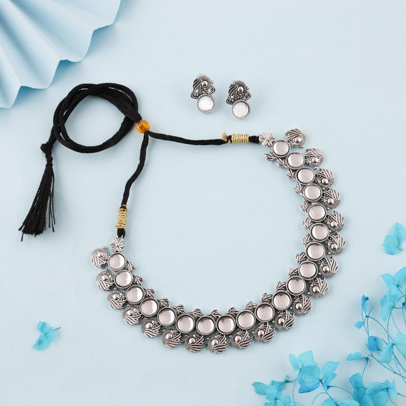 Tehzeeb Creations Silver Plated White Colour Stone Jewellery Choker Necklace Set With Matching Pair of Stud Earrings - Distacart