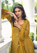 Thumbnail for Anaita Mustard Georgette Stitched Shrug Suit With Sequence Thread Work - Distacart