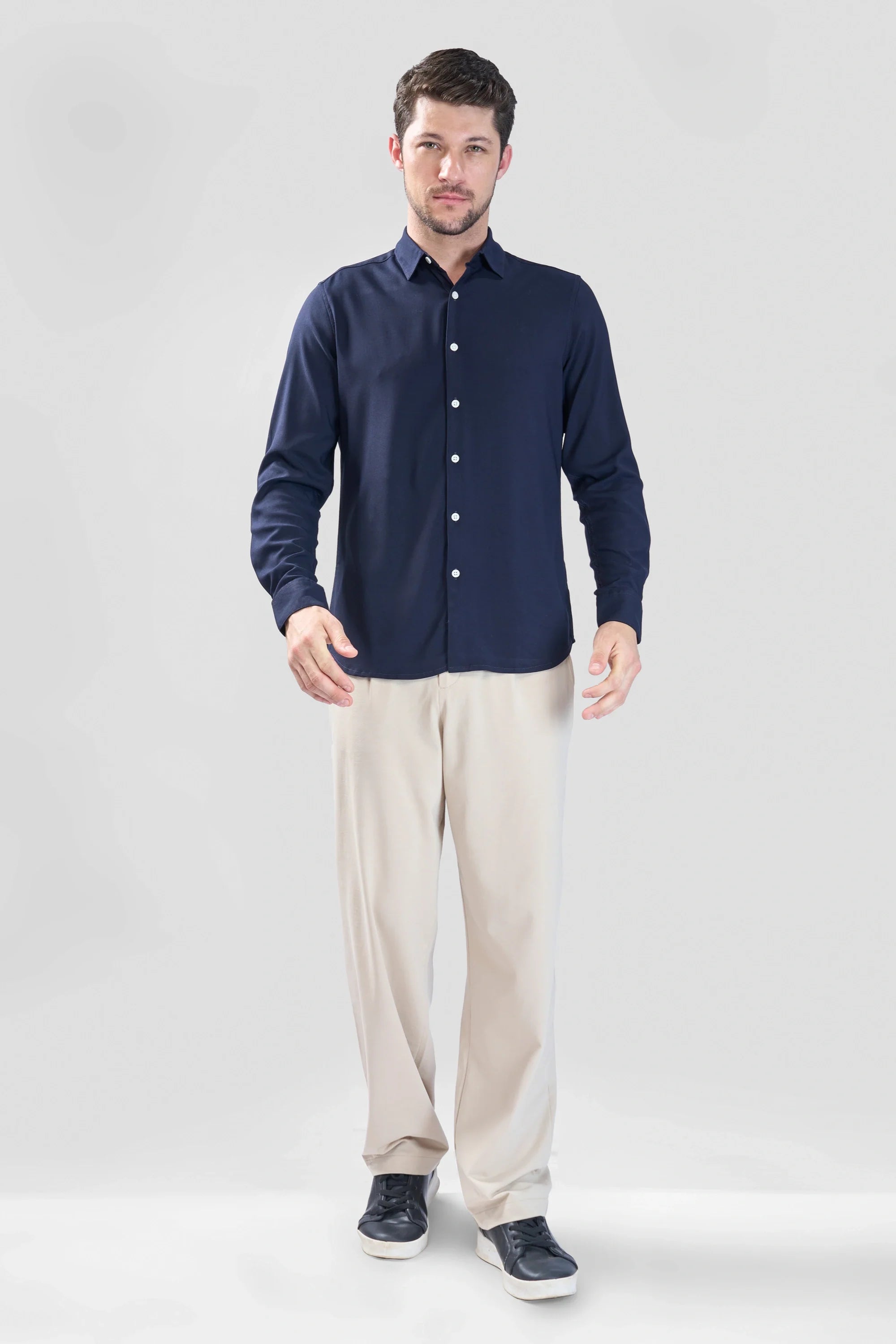 Xkind Navy Blue Plain Slim Fit Shirt