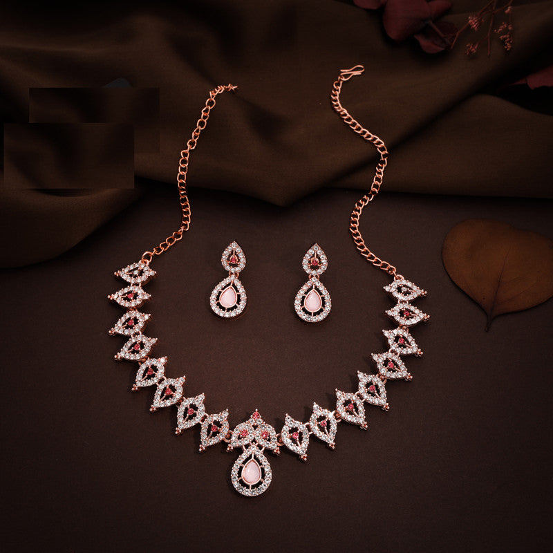 Tehzeeb Creations Pink Colour Diamond Choker Necklace Jewellery Set With Matching Pair of Earrings For Women And Girls - Distacart