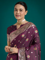 Thumbnail for Monjolika Fashion Wine Charming Soft Banarasi Zari Woven Designer Satin Silk Saree With Lovely Blouse Piece