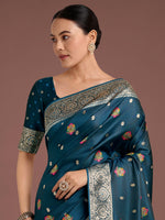 Thumbnail for Monjolika Fashion Teal Charming Soft Banarasi Zari Woven Designer Satin Silk Saree With Lovely Blouse Piece