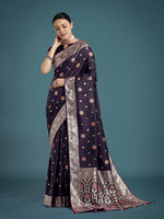 Thumbnail for Monjolika Fashion Purple Charming Soft Banarasi Zari Woven Designer Satin Silk Saree With Lovely Blouse Piece