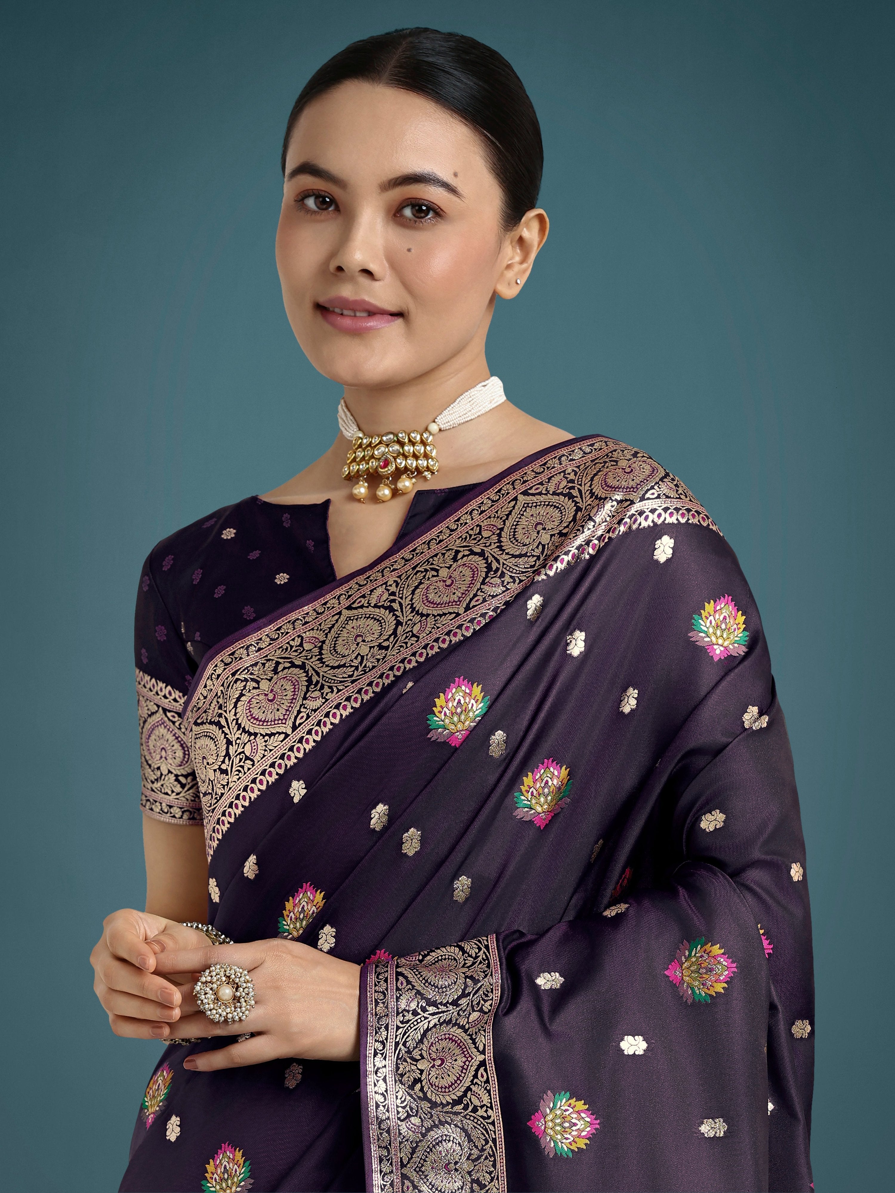 Monjolika Fashion Purple Charming Soft Banarasi Zari Woven Designer Satin Silk Saree With Lovely Blouse Piece