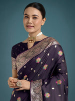Thumbnail for Monjolika Fashion Purple Charming Soft Banarasi Zari Woven Designer Satin Silk Saree With Lovely Blouse Piece