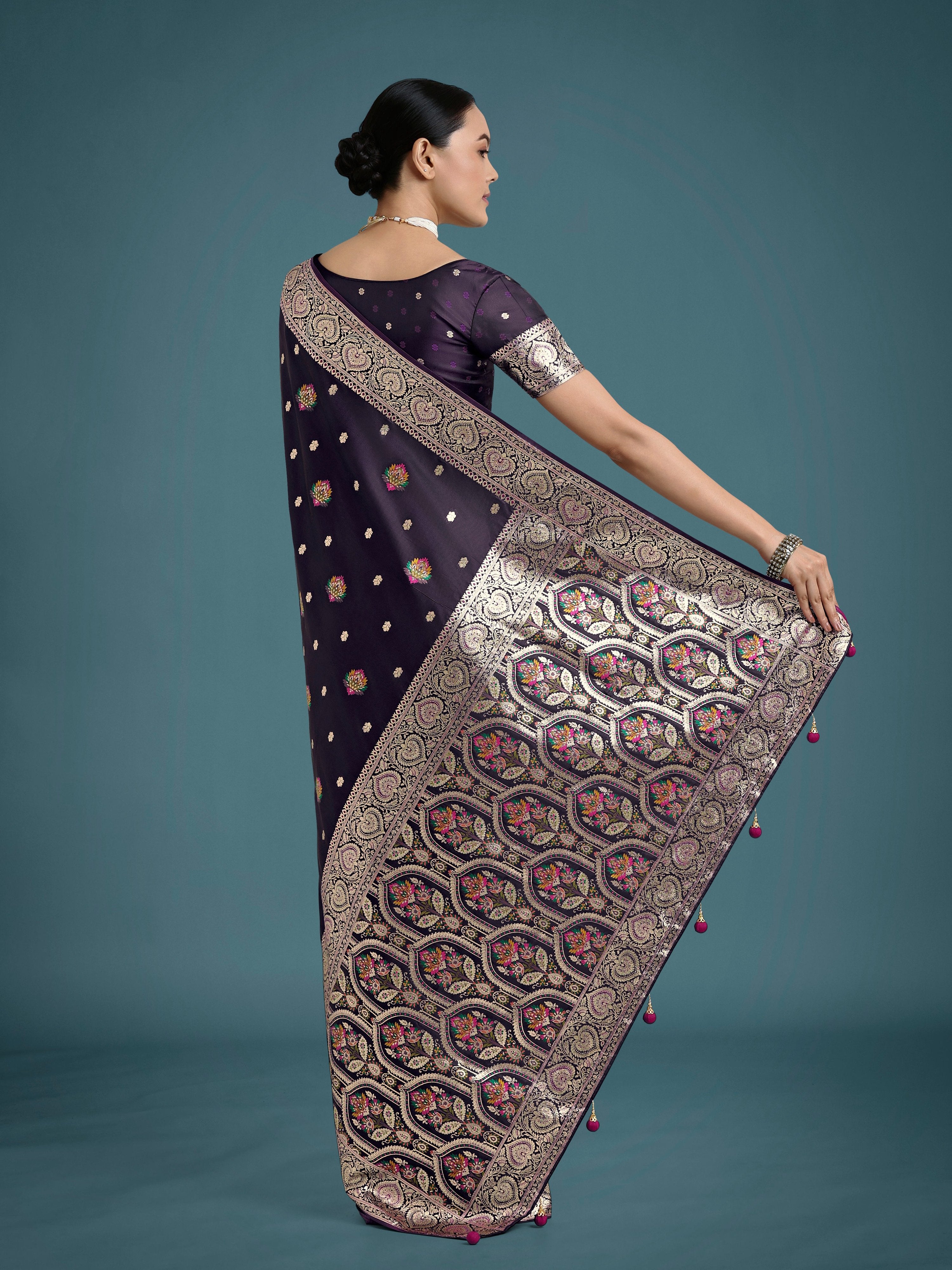 Monjolika Fashion Purple Charming Soft Banarasi Zari Woven Designer Satin Silk Saree With Lovely Blouse Piece