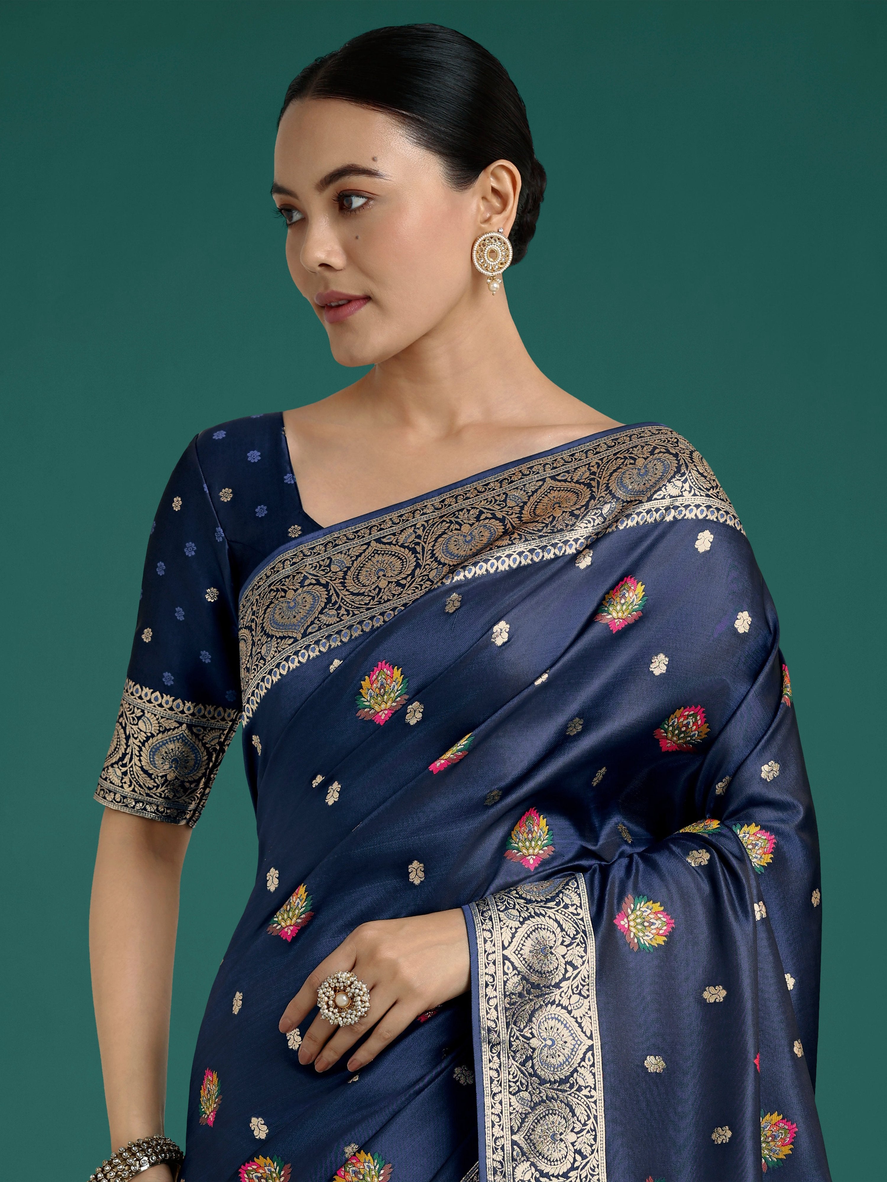 Monjolika Fashion Navy blue Charming Soft Banarasi Zari Woven Designer Satin Silk Saree With Lovely Blouse Piece