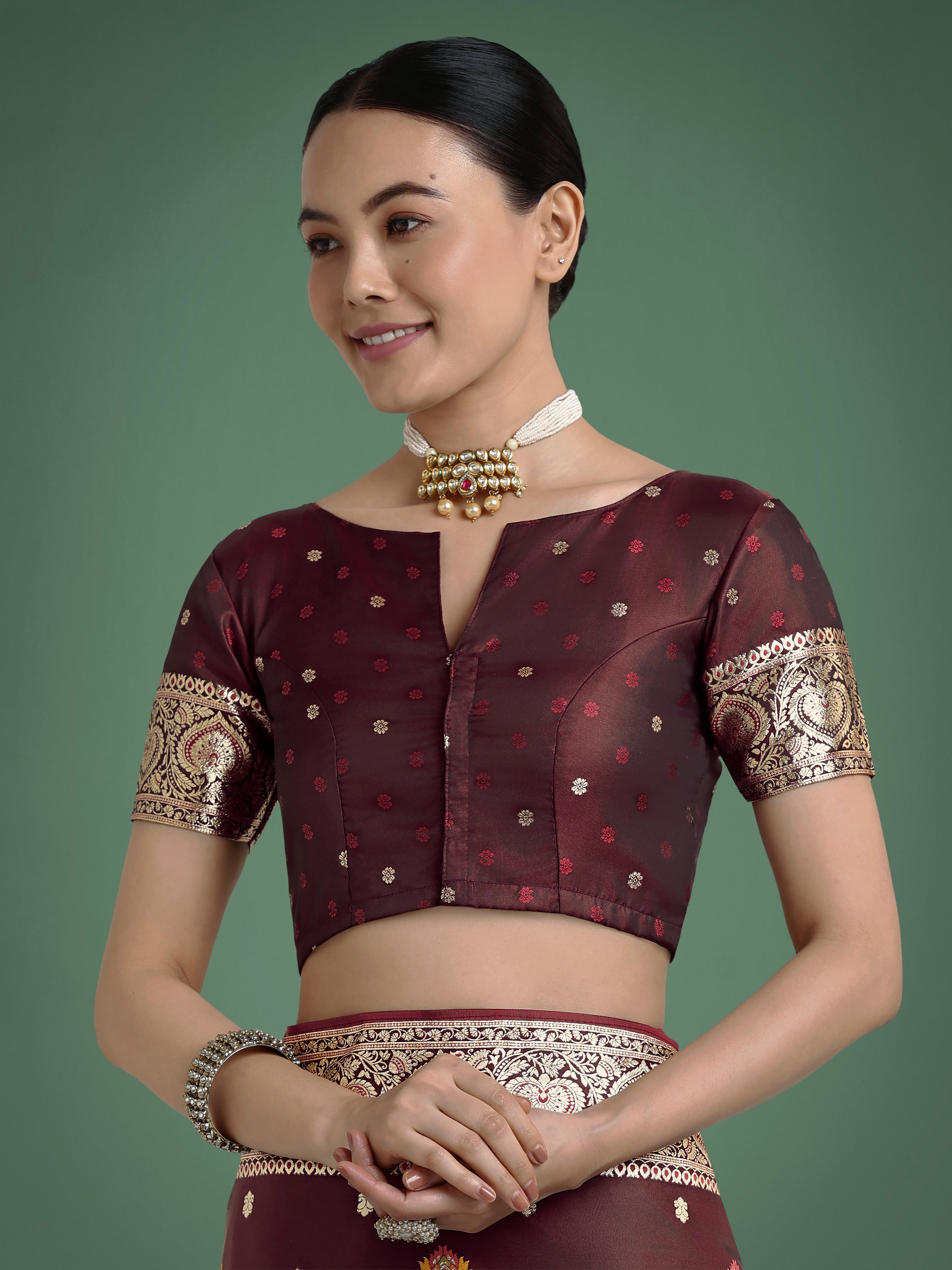 Monjolika Fashion Maroon Charming Soft Banarasi Zari Woven Designer Satin Silk Saree With Lovely Blouse Piece