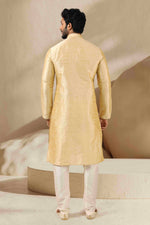 Thumbnail for Raivat Ethnic Banarasi Art Silk Thread Work Kurta Pajama In Gold Colour - Distacart