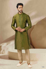 Thumbnail for Raivat Ethnic Banarasi Art Silk Thread Work Kurta Pajama In Green Colour - Distacart