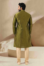 Thumbnail for Raivat Ethnic Banarasi Art Silk Thread Work Kurta Pajama In Green Colour - Distacart