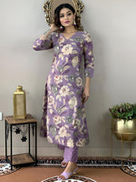 Thumbnail for Kalini Floral Printed V-Neck Kurta with Trousers - Distacart