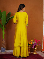 Thumbnail for Lorenvalley Fashion Mustard Roman Silk Multi Embroidery Thread With Beautiful Hand Work Kurta Palazzo Dupatta - Dista